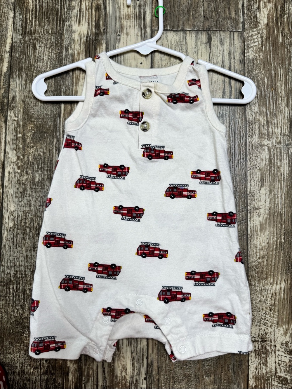Old Navy White Baby Romper with Red Fire Truck Print